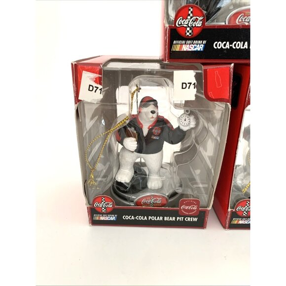 3 Coca-Cola NASCAR Polar Bear Pit Crew Xmas Ornaments Tire Wrench Boxes Vintage - Picture 7 of 10